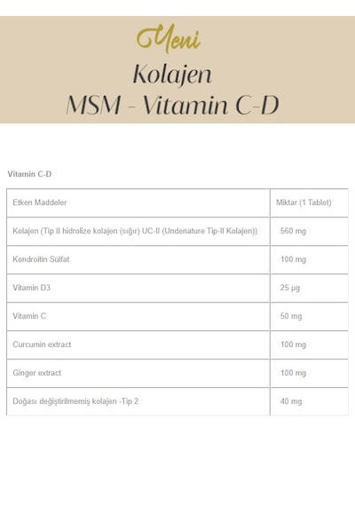 Provega Collagen Gold Kolajen MSM Vitamin C ve D Vitamin 2 x 30 Kapsül