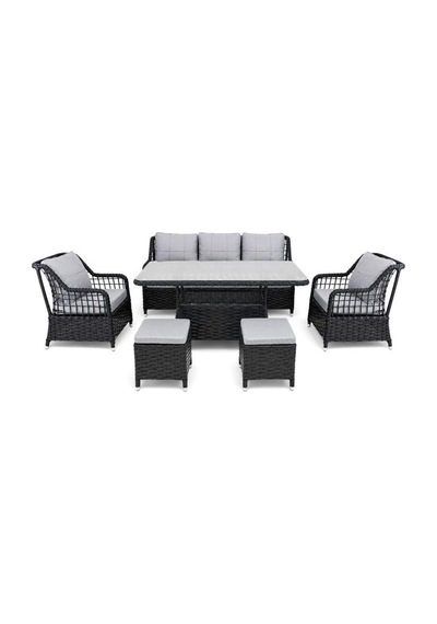 Niron Leo 3'lü Rattan Bahçe Oturma Grubu - Antrasit Temperli Cam Set 3+1+1+2 Puf