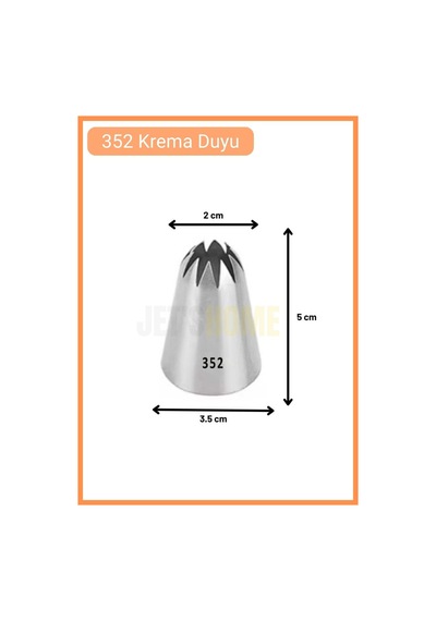 352 Kapalı Yıldız Desen Krema Duyu Büyük Boy Pasta Duyu Paslanmaz Çelik Krema Torbası Ucu 3.5x2.0x5.0 Cm Metalik Gri