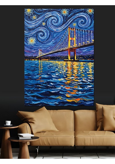 Van Gogh Yıldızlı Gece Köprü Soyut Dekoratif Kanvas - Mdf Ahşap Tablo