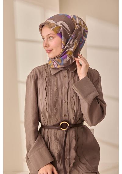 Silk Home Olinda İpek Eşarp 47003-12 Koyu Vizon, İndigo, Mor, Bej, Yağ Yeşili