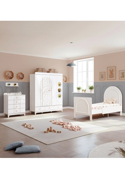 Garden Çocuk Odası Takımı, Garden 4 Kapaklı Dolap, Garden Büyüyen Beşik, Şifonyer - Beyaz Garden Çocuk Odası Takımı, Garden 4 Kapaklı Dolap, Garden Büyüyen Beşik, Şifonyer - Beyaz