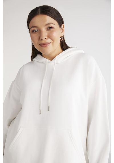 ETHIQUET TEREZABB Kadın Içi Polarlı Yumuşacık Comfort Fit Kapüşonlu Kanguru Cep Beyaz Büyük Beden Sweatshirt