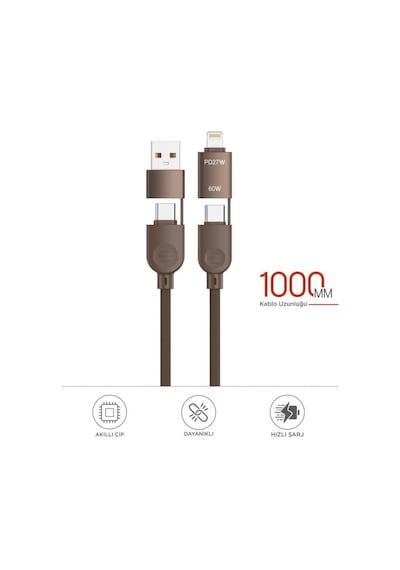U17 4 İn 1 Type-c To Type-c -ligthning -usb Örgü 87w Şarj Kablosu