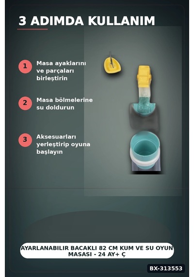 Ayarlanabilir Bacaklı 82 Cm Kum Ve Su Oyun Masası - 24 Ay+ Çocuklar İçin Çift Bölmeli Bx-313553 Diğer Ayarlanabilir Bacaklı 82 Cm Kum Ve Su Oyun Masası - 24 Ay+ Çocuklar İçin Çift Bölmeli Bx-313553 Diğer
