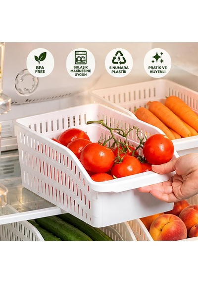 Tr 09 1083 Orgamix 4'lü Buzdolabı İçi Düzenleyici Sepet - Mutfak Dolap İçi Sebze Meyve Organizer Sepeti Beyaz Genel