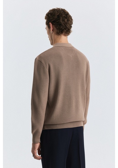 Antioch Fermuarlı Erkek Triko Kazak Vizon