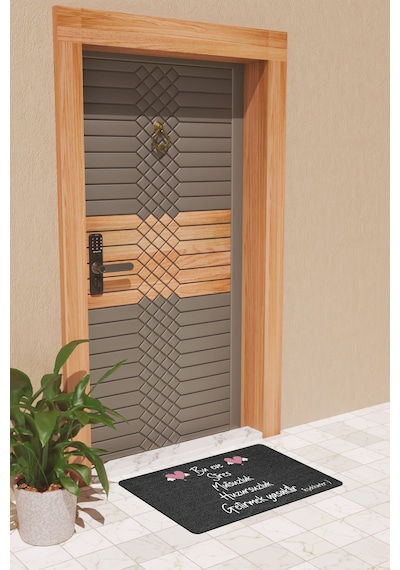 Rugmood Modern Dijtal Baskı Siyah Bu Eve Stres Mutsuzluk Yasak Kapı Önü Paspası