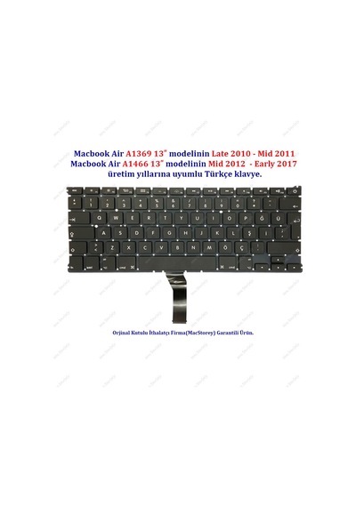 Apple Uyumlu MacBook Air Klavye Tuş Takımı Türkçe Q 13inç A1369 A1466 İle