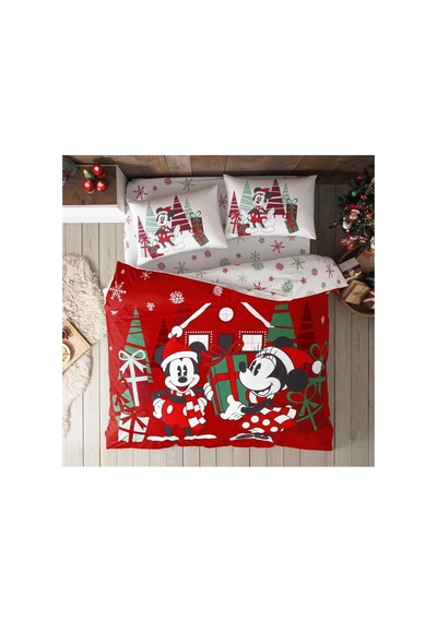 Disney Minnie&mickey Christmas Pamuk Çift Kişilik Nevresim Takımı Kırmızı