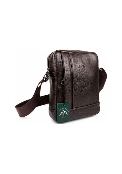 Alphaclub Bag Erkek Kahverengi Hakiki Deri Postacı El Ve Omuz Çantası Orta Boy