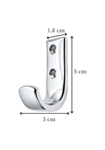 Metal Duvar Askısı, J Tipi, 5x3x1.8 Cm, Montaj Vidaları Dahil, 5 Adet, Renk Seçenekleri Krom Acı Kahverengi