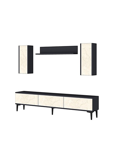 Tvr1899at - Aplos Tvr180 Tv Ünitesi Takım , Tv Sehpası Antrasit-traverten Kapak 180cm