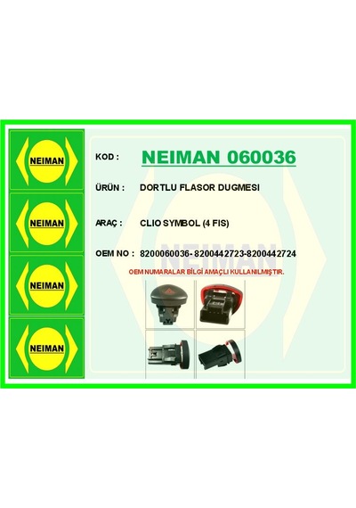 Bescher Dörtlü Flaşör Anahtarı Clıo Iı-ııı Kangoo Iı 08 Fiş Neıman 060036 8200060036 8200442723 8200634256