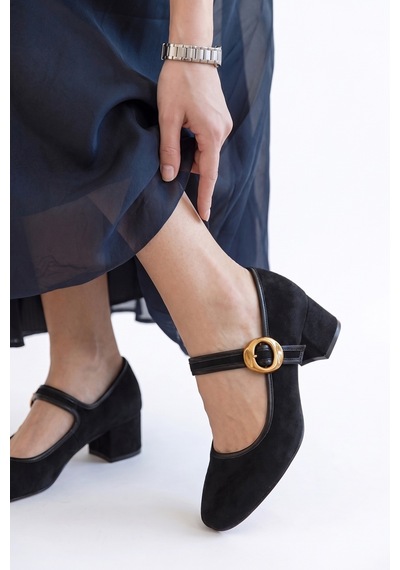 Luvi Shoes Merel Siyah Süet Kadın Kalın Topuklu Ayakkabı Luvi Shoes Merel Siyah Süet Kadın Kalın Topuklu Ayakkabı