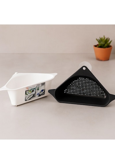 Süzgeçli Lavabo Köşe Rafı Vantuzlu Plastik Renkli