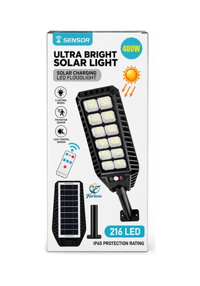 400w 216 Led Güneş Enerjili Solar Dış Mekan Bahçe & Sokak Projektörü Uzaktan Kumandalı Sensörlü