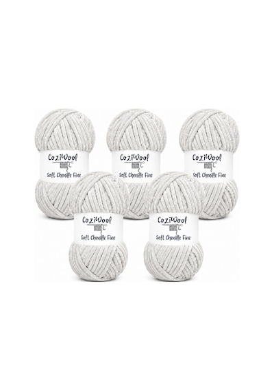 Kadife İp Soft Chenille Fine 5'li Paket 5x100 Gr 160 Mt El Örgü İpi Açık Gri - 925144855