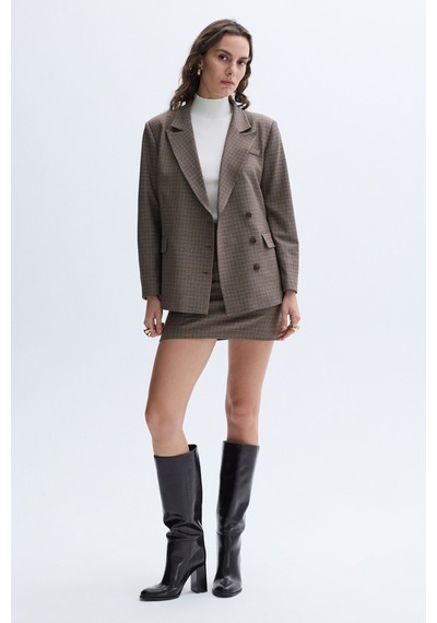 Mudo Kadın Kadın Kahverengi Ekoseli Regular Fit Blazer Ceket 1263742