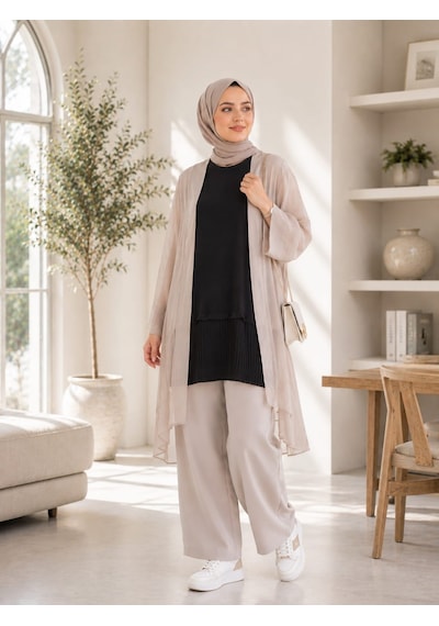 Esra Butik78 Siyah, Beyaz Ve Pudra Renk Kolsuz Altı Pileli İçlik 80 Cm