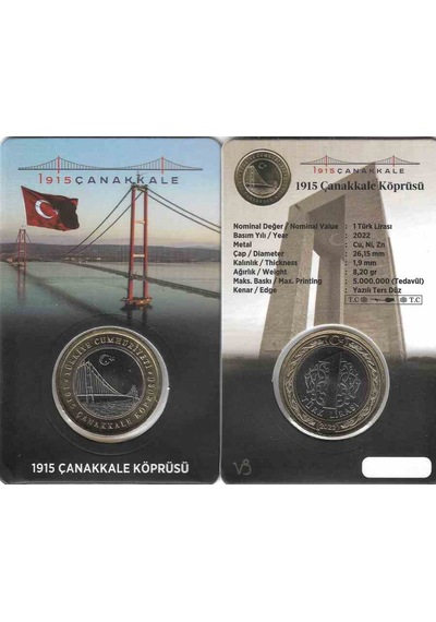 Emir Collectıon 2022 Yılı Çanakkale Köprüsü Hatıra 1 Türk Lirası Özel Kitinde
