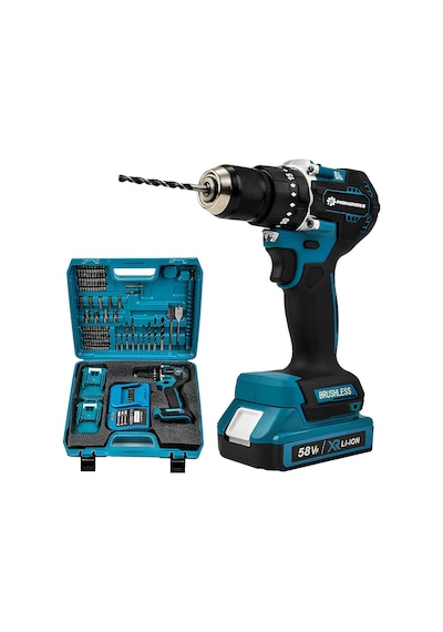 Prohummer Ph251 Kömürsüz 58vf 5ah Çelik Gövde Çelik Şanzıman Bakır Sargılı Çift Akülü Vidalama Şarjlı Matkap 84 Parça