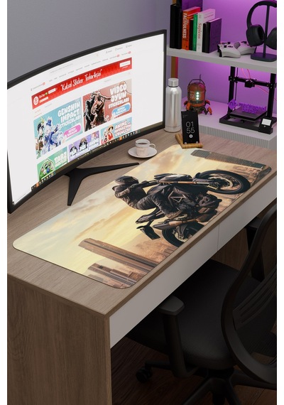 Motorsiklet Kaymaz Dikişli Kauçuk Oyuncu Mousepad V1 - 90x40 Xxl Gaming Mouse Pad Fare Altlığı