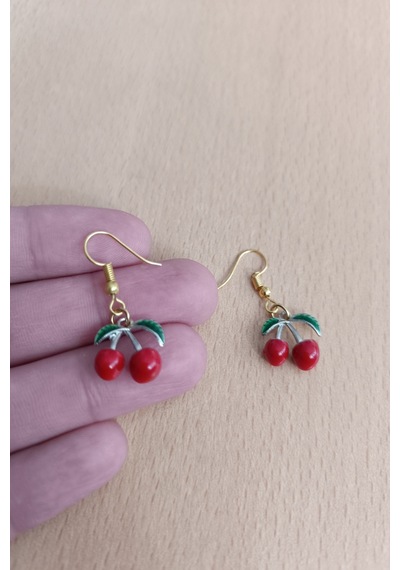 Kadın Küpe Kız Çocuk Küpe Kiraz Figürlü Küpe Seti Sarı Sarı