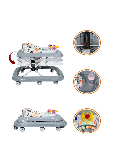 Maxi Taxi Walking Müzikli Işıklı Yürüteç Gri