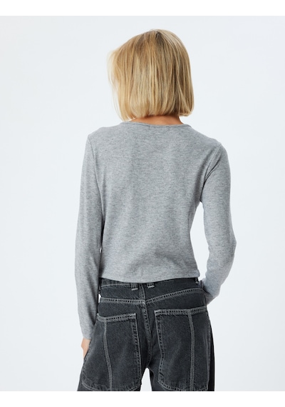 Koton Düğmeli Hırka Yuvarlak Yaka Uzun Kollu Slim Fit Gri 5wak50039ek Gri