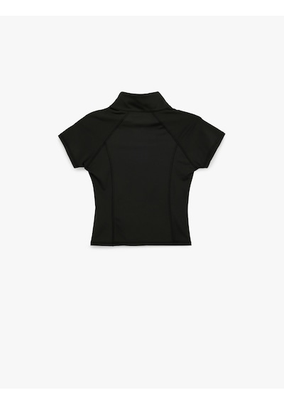 Koton Dik Yaka Kısa Kollu Fermuarlı Slim Fit Spor Tişört Siyah 6sak10030nk Siyah