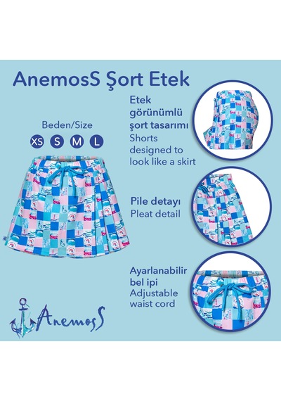 Anemoss Harmoni Kadın Şort Etek Lastikli Bel, Bağcıklı Ve Esnek Kumaşlı Yazlık Skort Çok Renkli