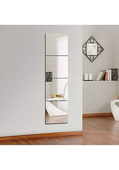 Dekoratif Kare Gümüş Pleksi 6 Adet 15x15cm Kendinden Yapışkanlı Gümüş