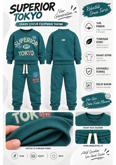 Ahengim Erkek Çocuk Superior Tokyo Baskılı 2 Li Eşofman Takımı Günlük Pamuklu Alt Üst Set Ak116 Koyu Yeşil Ahengim Erkek Çocuk Superior Tokyo Baskılı 2 Li Eşofman Takımı Günlük Pamuklu Alt Üst Set Ak116 Koyu Yeşil
