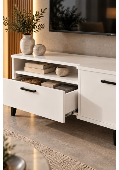 Sulorahome Metalik Beyaz Tv Sehpası 160x40 Cm