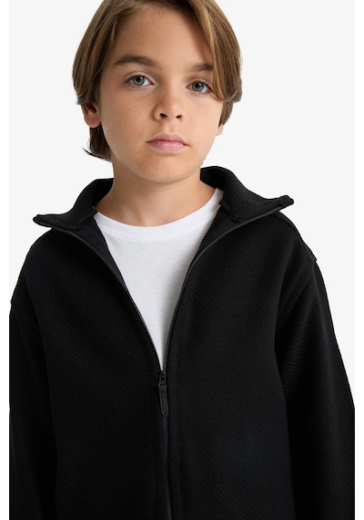 Defacto Oversize Dik Yaka Uzun Kollu Fermuarlı Gömlek Siyah Erkek Çocuk Ceket F1473a8/bk81 Siyah