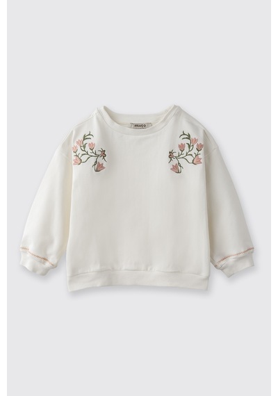 Panço Kız Bebek Nakış Detaylı Yumuşak Dokulu Ekru Sweatshirt Krem