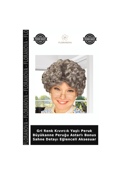 Floranova Gri Renk Kıvırcık Yaşlı Peruk Büyükanne Peruğu Astarlı Bonus Sahne Detayı Eğlenceli Aksesuar Belirtilmemiş