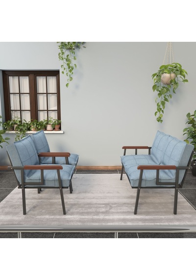 Mygusi Modern Balkon, Bahçe, Cafe - Metal Kanepe Koltuk Takımı - 2 1 1 Turkuaz
