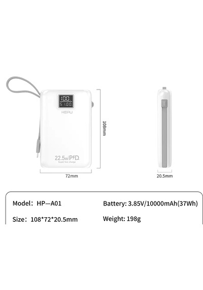 Hepu HP-A01 10.000 mAh 22.5 W Dijital Göstergeli Dahili Çoklu Kablolu Powerbank