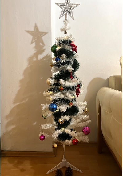 120 Cm Beyaz Yılbaşı Çam Ağacı Seti Süs+led Işık+tepelik