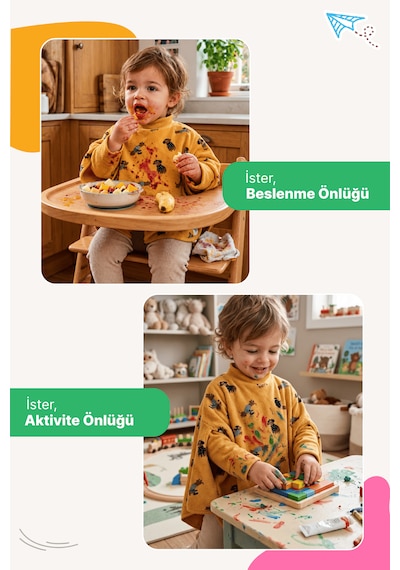 Reyo 6 Ay-6 Yaş Uzun Kollu Bebek Mama Önlüğü, Çocuk Aktivite Önlüğü, Pamuklu,su Geçirmez - Dog
