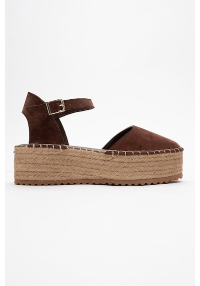 Luvishoes Viba Kahve Süet Hakiki Deri Kadın Hasır Dolgu Taban Sandalet Kahverengi