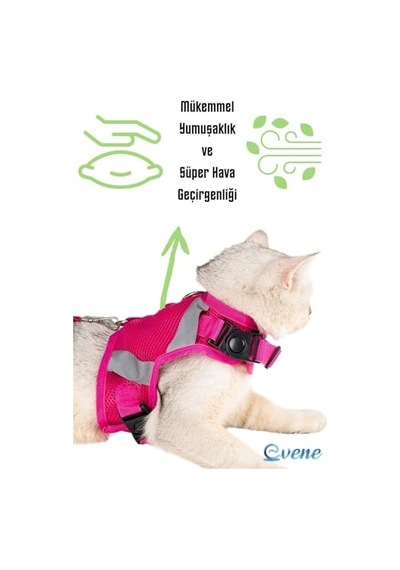 Kedi Tasması Göğüs Boyun Tasma Seti Sevk Kayışlı Terletmeyen Nefes Alan Reflektörlü Tasma M, Pembe