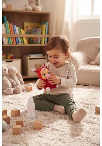 Kırmızı Kostümlü Ağlayan Ve Konuşan Et Bebek Emzikli Ve Biberonlu İnteraktif Oyuncak Bebek