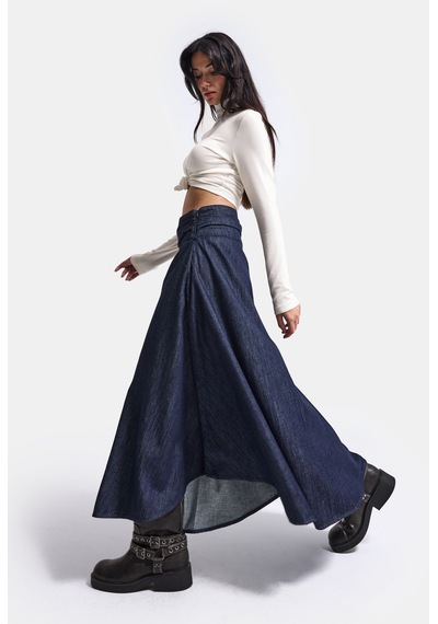 Kadın İndigo 7w6-50 Relaxed Fit Maxi Denim Etek Lacivert