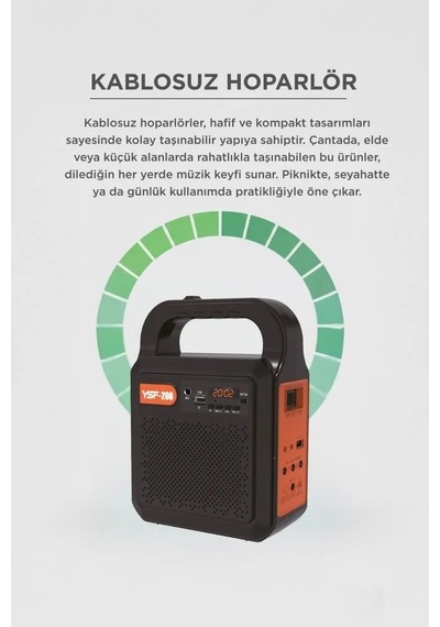 Premium Kamp Hoparlörü Güneş Enerjili Fenerli Ysf200 Siyah Çadır Feneri Şarj Cihazı