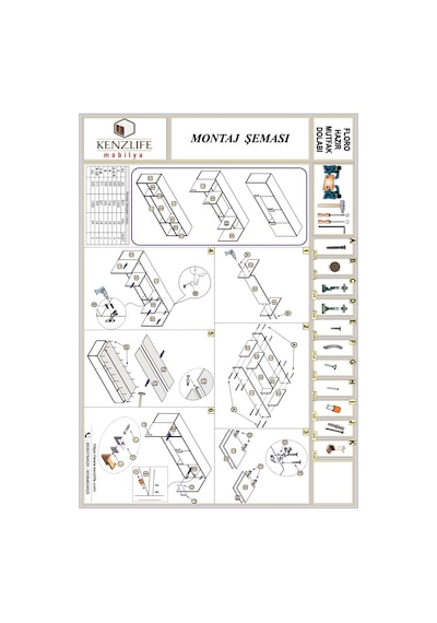 Kenzlife hazır mutfak floro32 crd 060*150*32 mutfak banyo dolabı kapaklı raflı