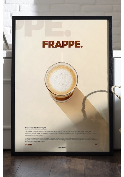 Frappe Kahve Siyah Ahşap Çerçeveli Poster, Dekoratif Duvar Tablosu