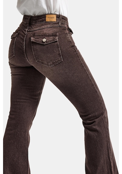Kadın Kahverengi 2s6-16 Sln05 Mid Rise Flare Fit Esnek Kumaş Denim Jean Kahve